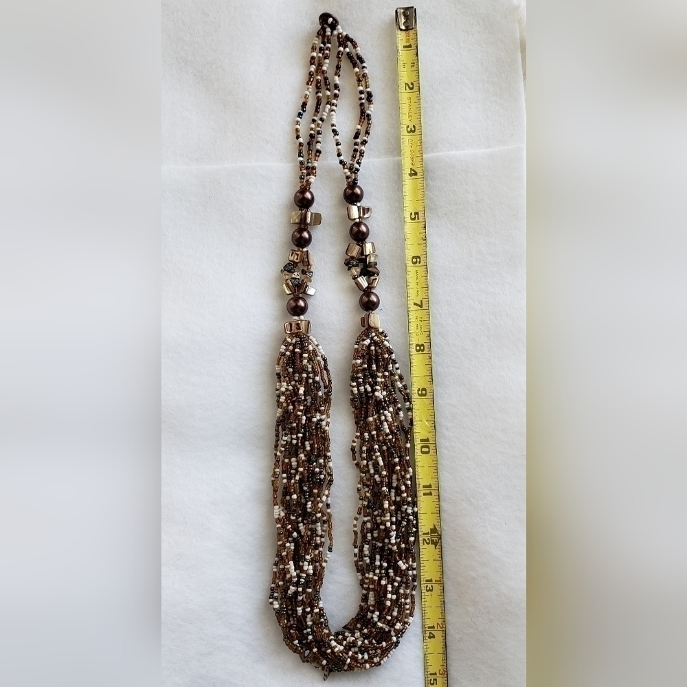 COSTA RICAN BEADED ARTISAN NECKLACE BROWN COPPER - Picture 5 of 5